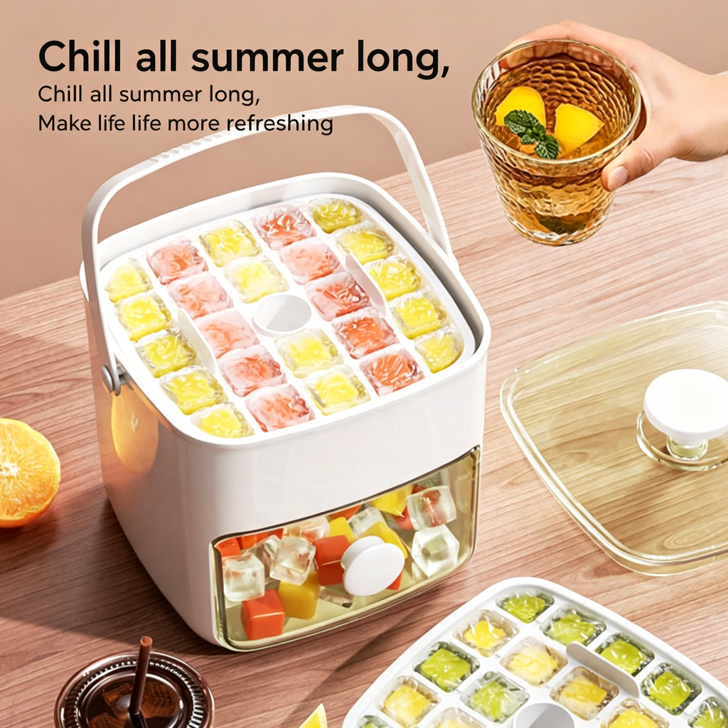 Ice Cube Mold Food Grade Ice Box Style With Lid Large Capacity Refrigerator Ice Storage Household Press Ice Tray