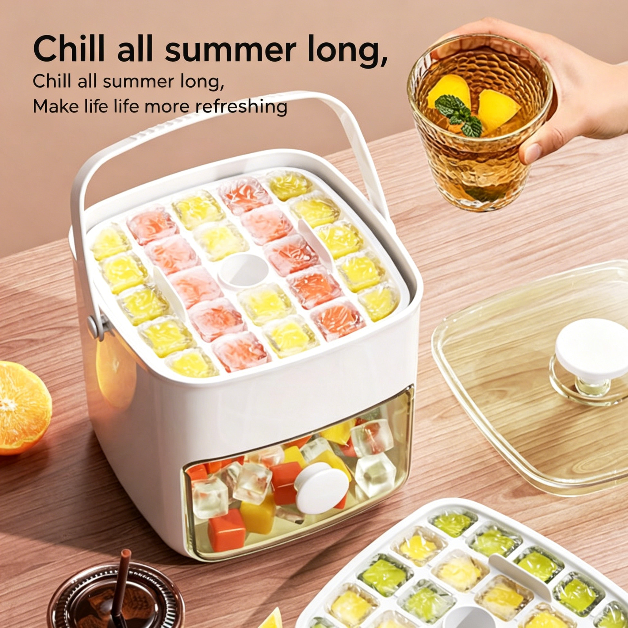 Ice Cube Mold Food Grade Ice Box Style With Lid Large Capacity Refrigerator Ice Storage Household Press Ice Tray