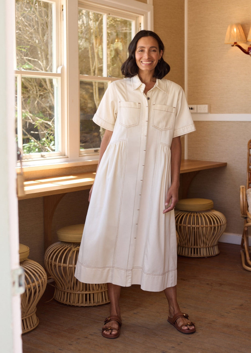MONTANA DENIM SHIRTDRESS - ECRU