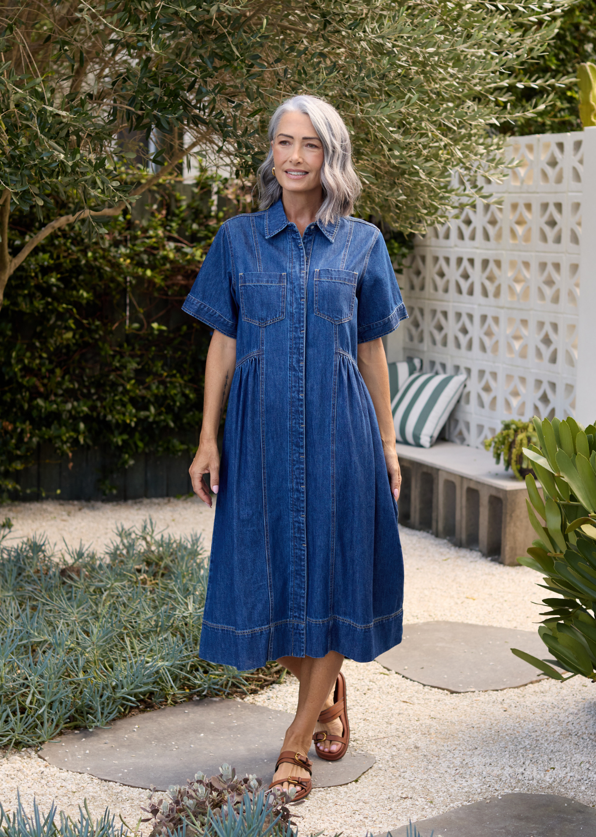 MONTANA DENIM SHIRTDRESS - MID BLUE - PETITE