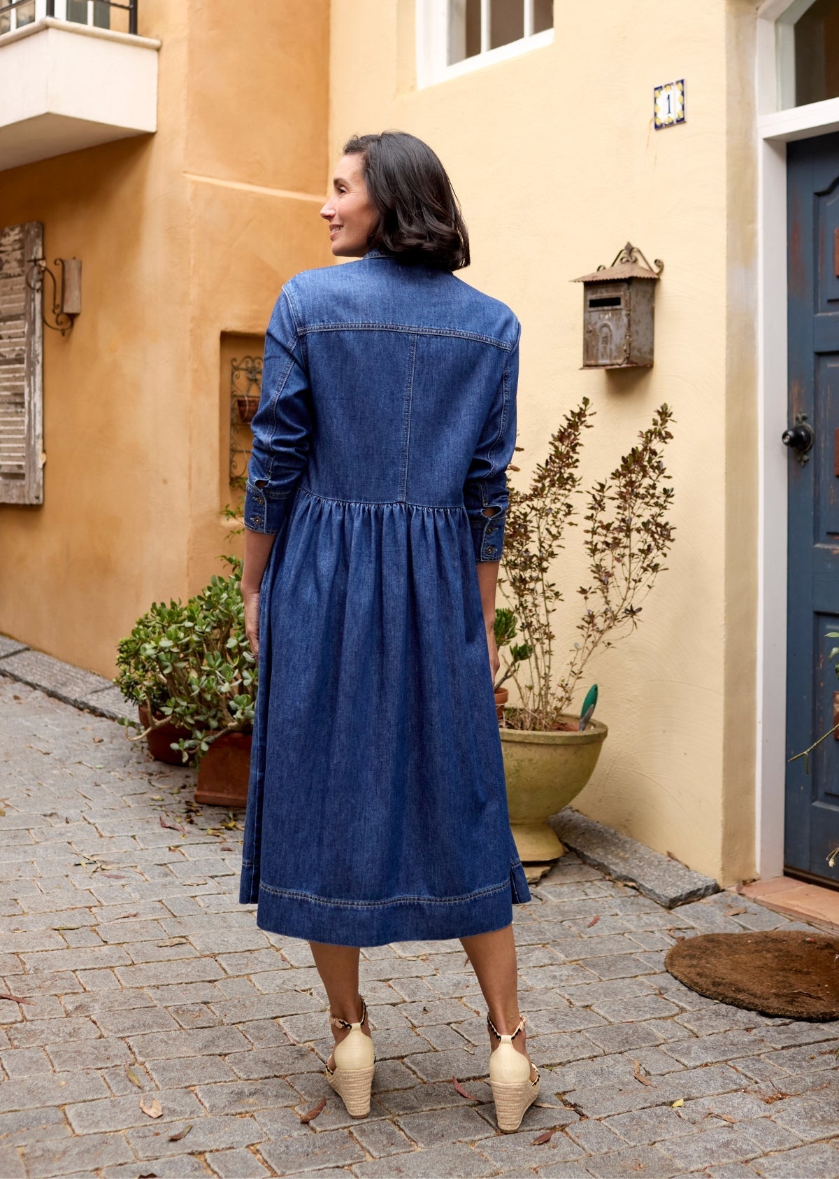 HARPER LONG SLEEVE DENIM SHIRTDRESS - MID BLUE - PETITE