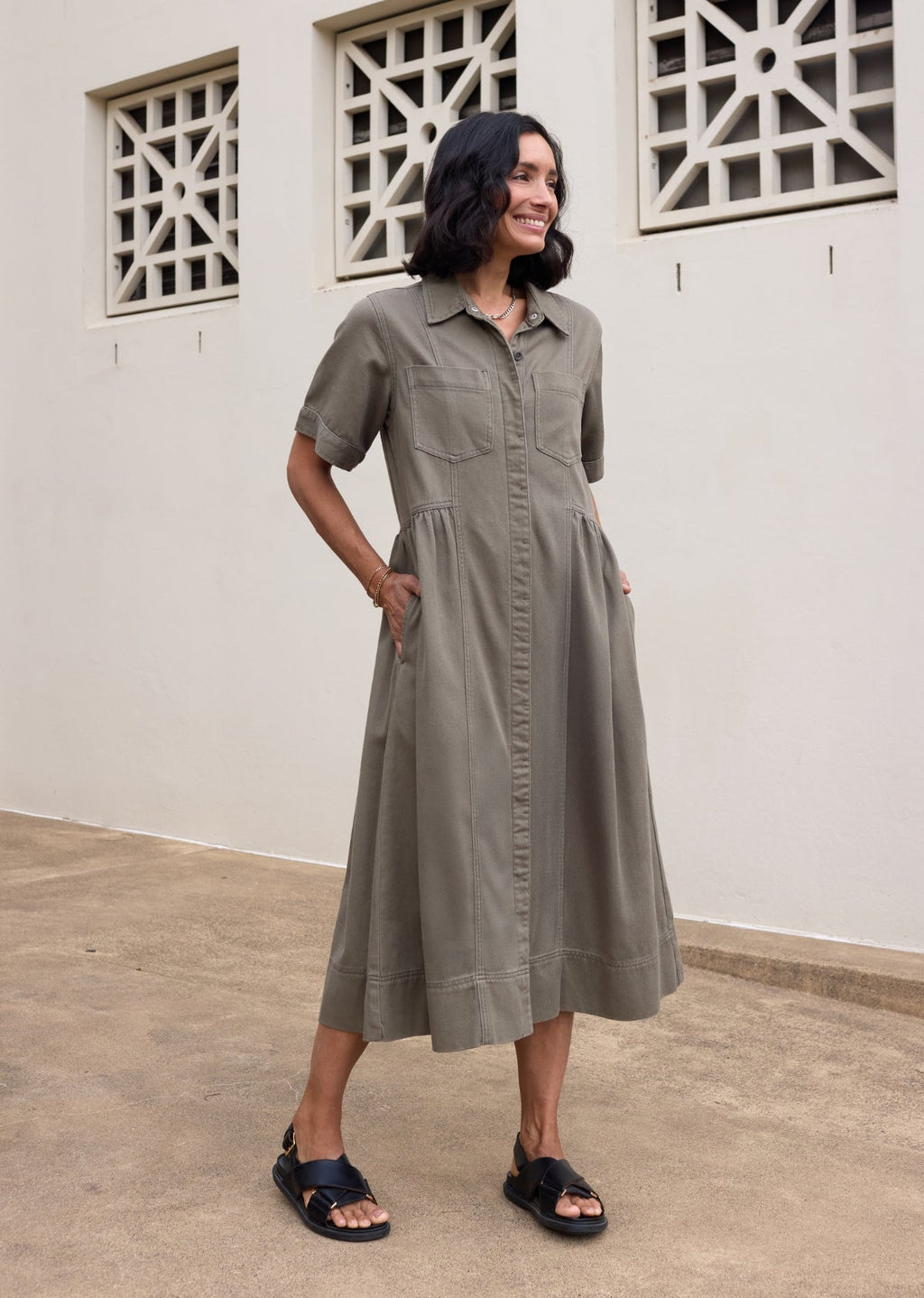 MONTANA DENIM SHIRTDRESS - KHAKI