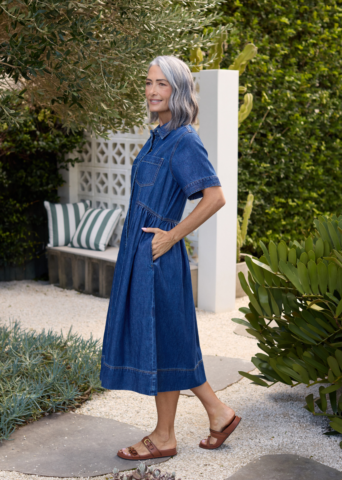 MONTANA DENIM SHIRTDRESS - MID BLUE - PETITE