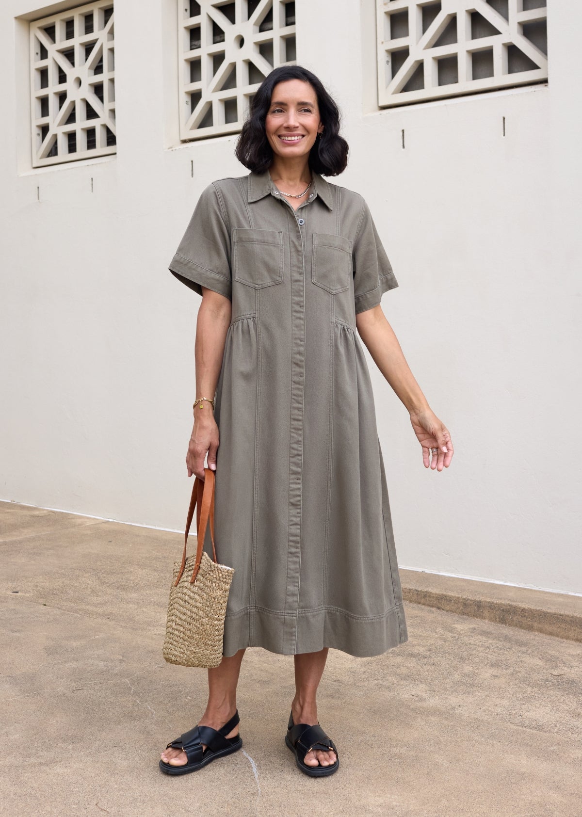 MONTANA DENIM SHIRTDRESS - KHAKI