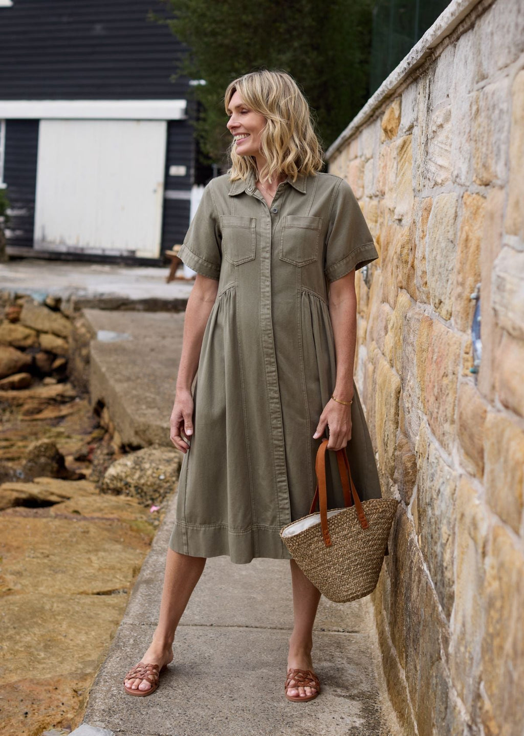 MONTANA DENIM SHIRTDRESS - KHAKI