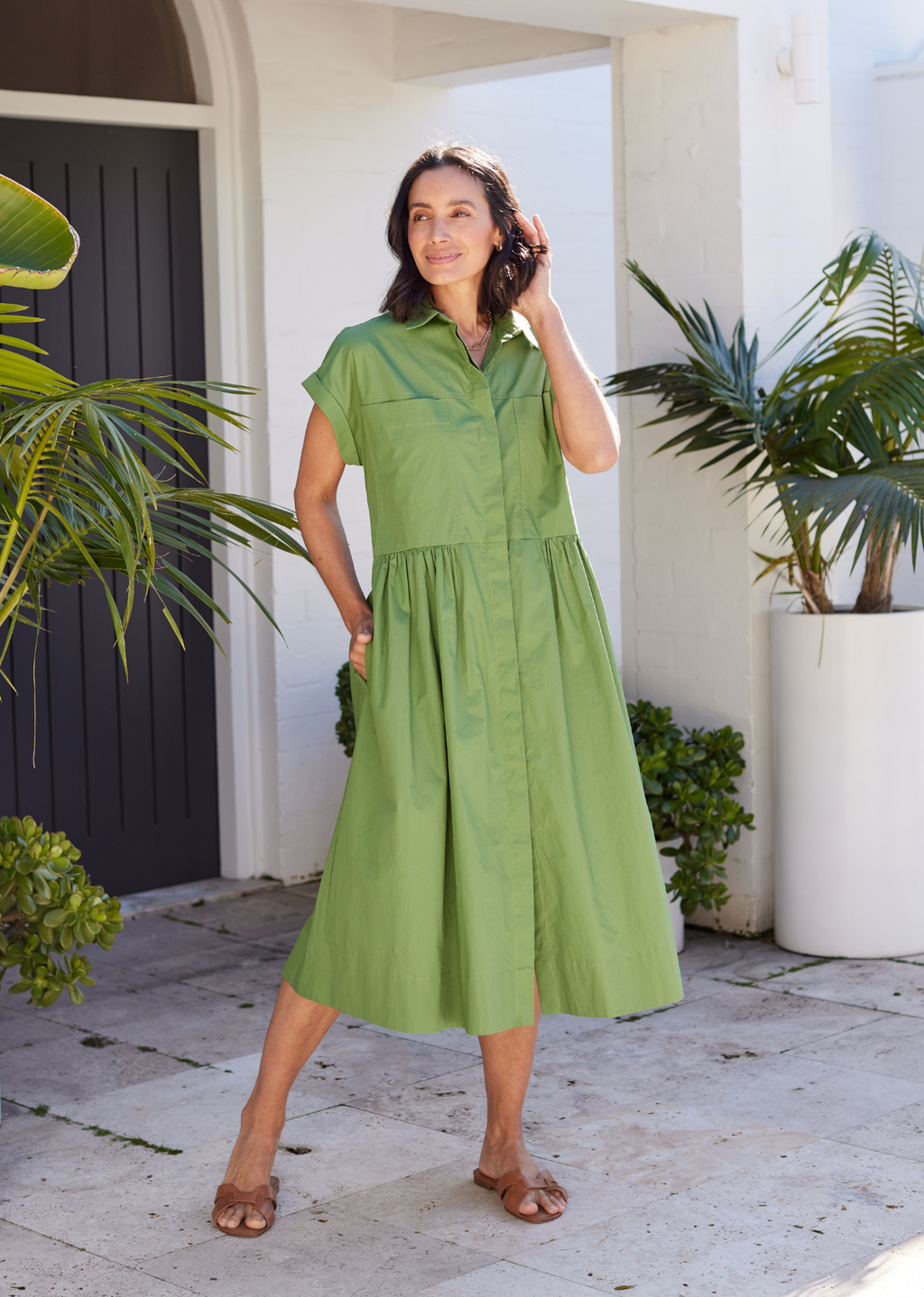 HARPER SHIRTDRESS - APPLE GREEN - PETITE