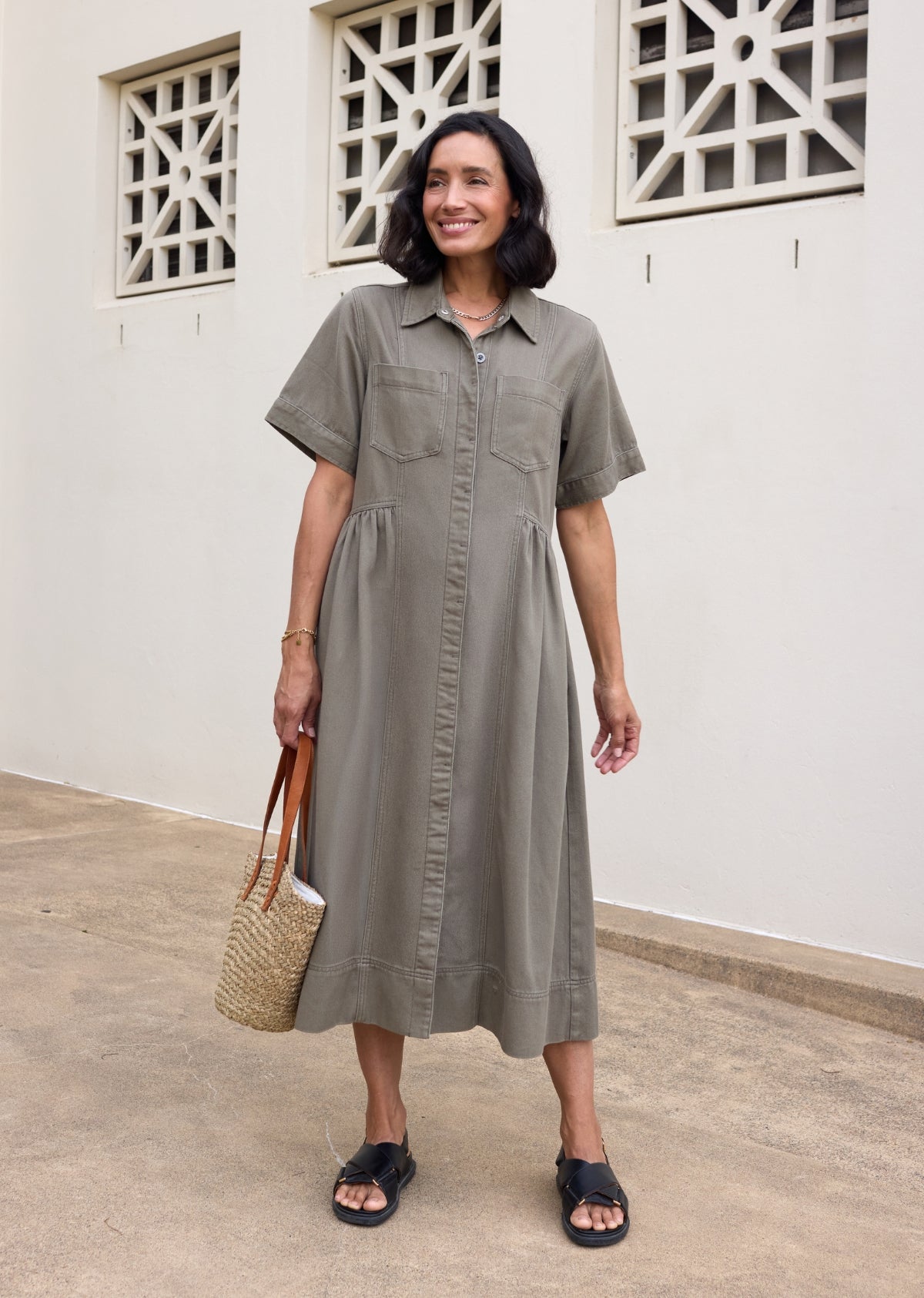 MONTANA DENIM SHIRTDRESS - KHAKI