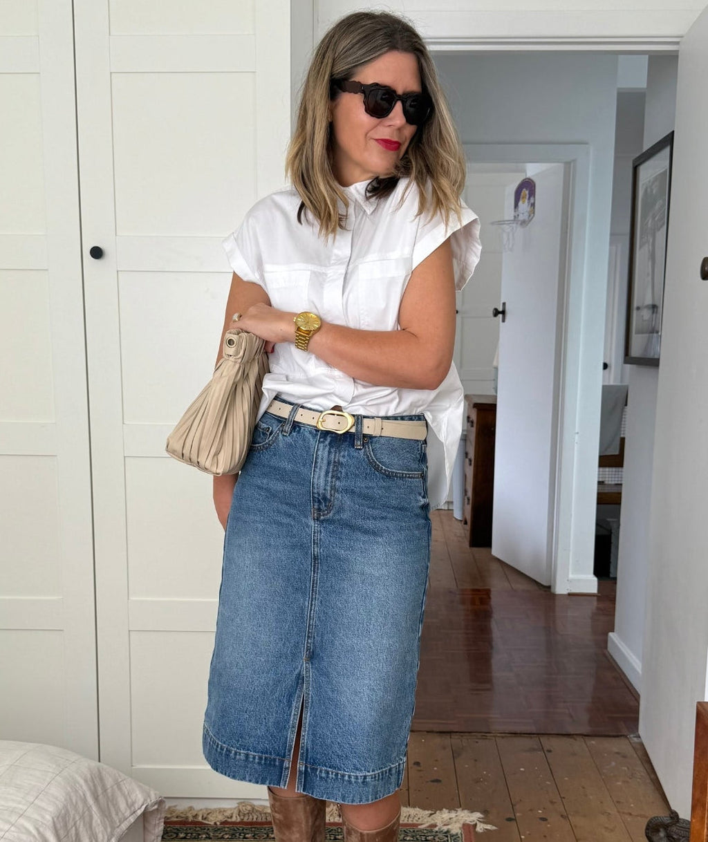 SLOANE DENIM SKIRT - MID BLUE