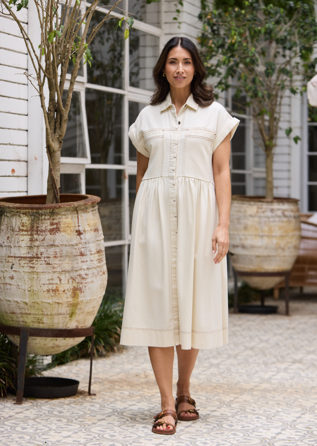 HARPER DENIM DRESS - ECRU