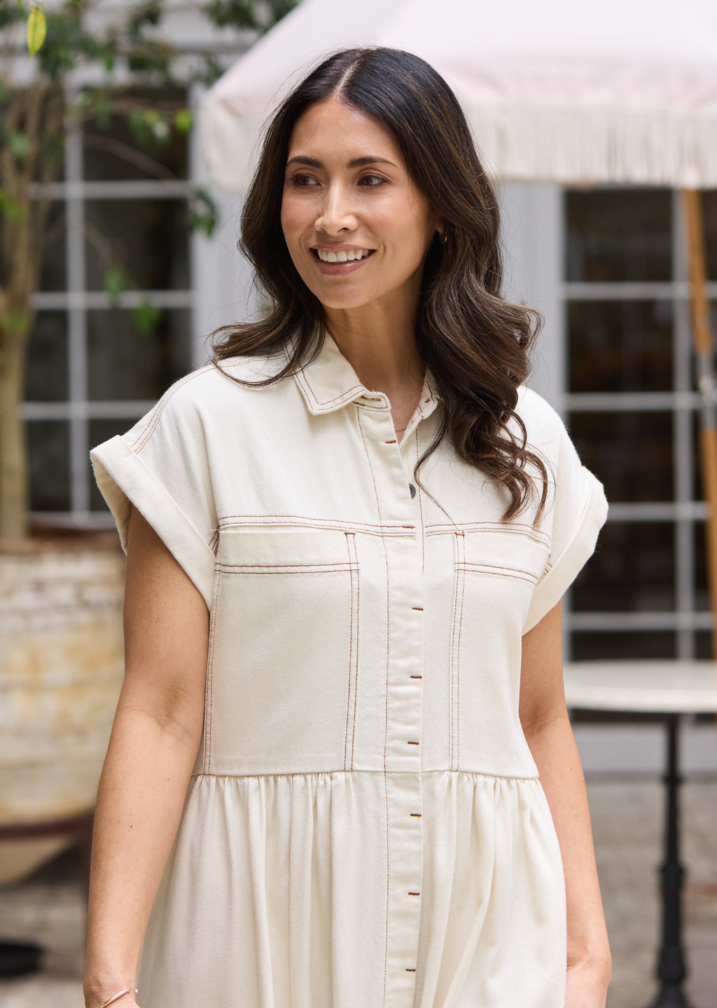 HARPER DENIM DRESS - ECRU