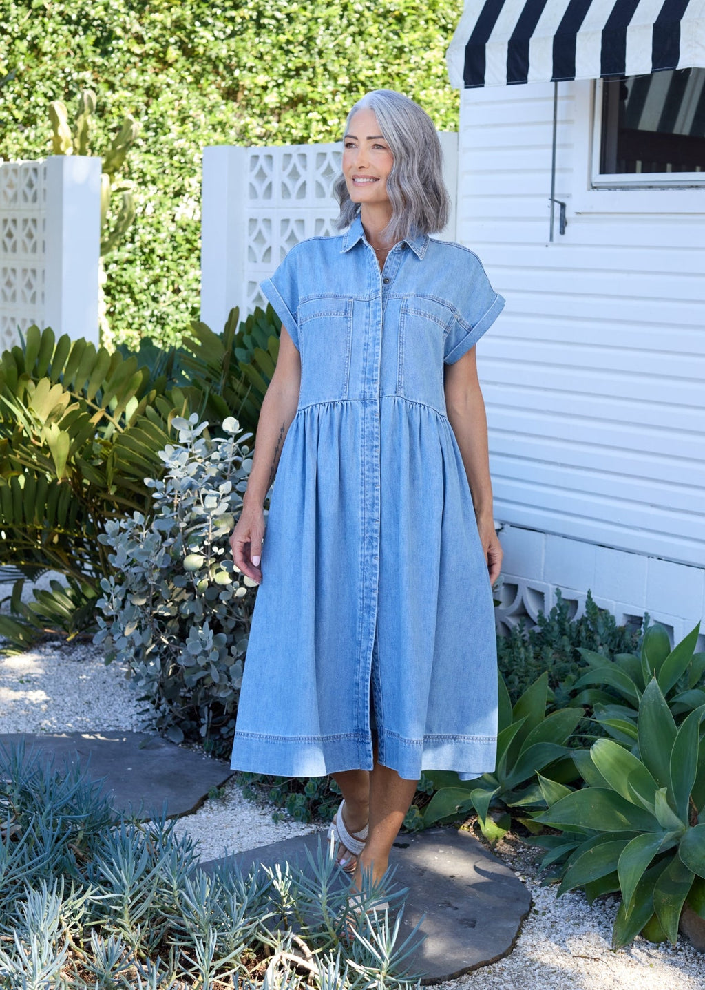 HARPER DENIM DRESS - LIGHT BLUE - PETITE