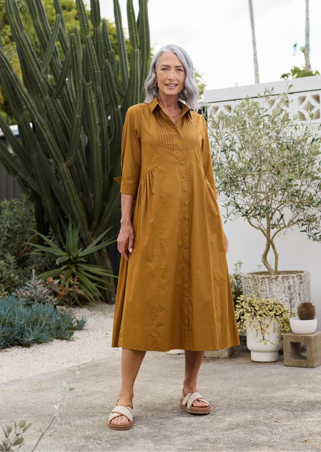 SUSIE SHIRTDRESS - DEEP MUSTARD