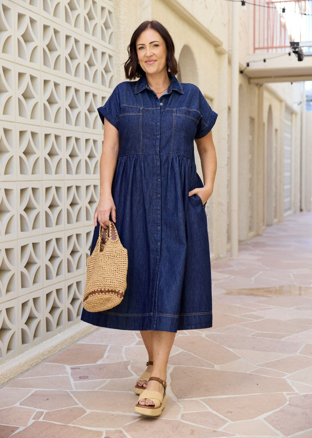 HARPER DENIM DRESS - INDIGO - PETITE