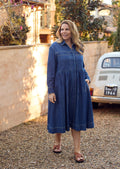 HARPER LONG SLEEVE DENIM SHIRTDRESS - MID BLUE