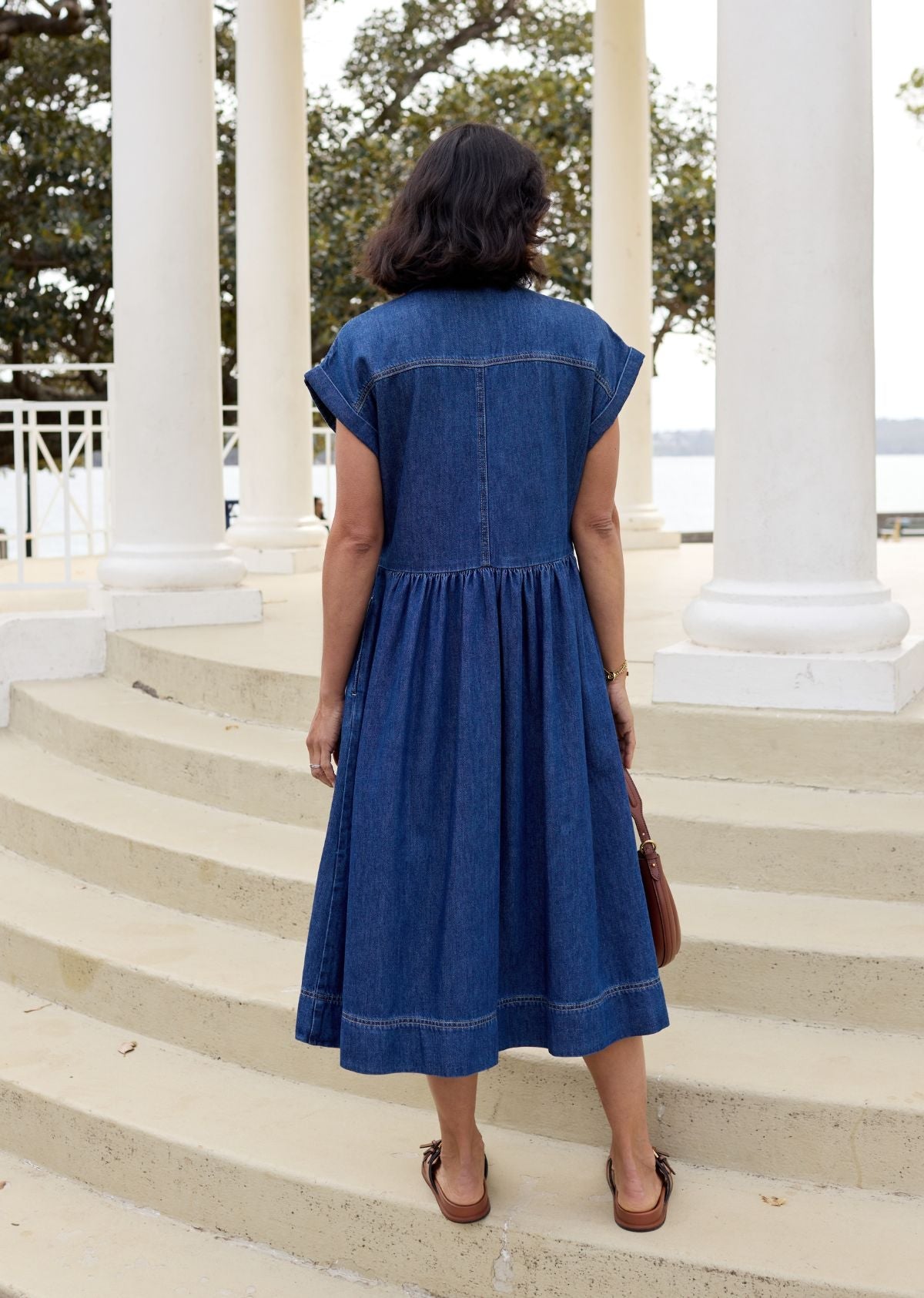 HARPER DENIM DRESS - MID BLUE - PETITE
