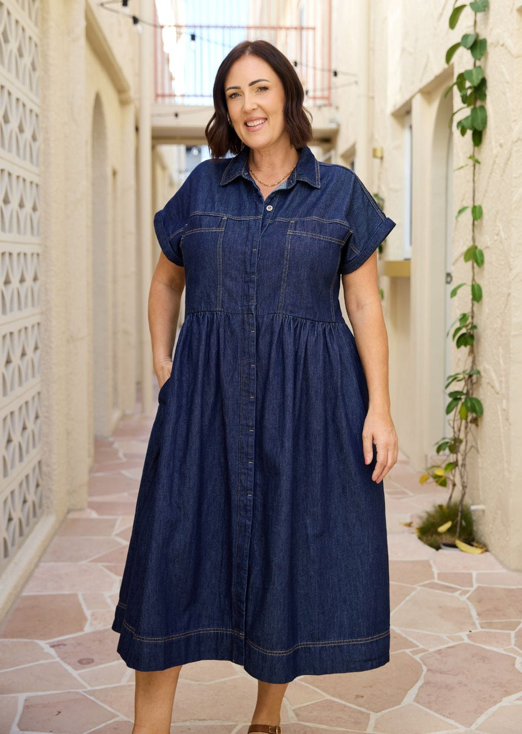 HARPER DENIM DRESS - INDIGO - PETITE