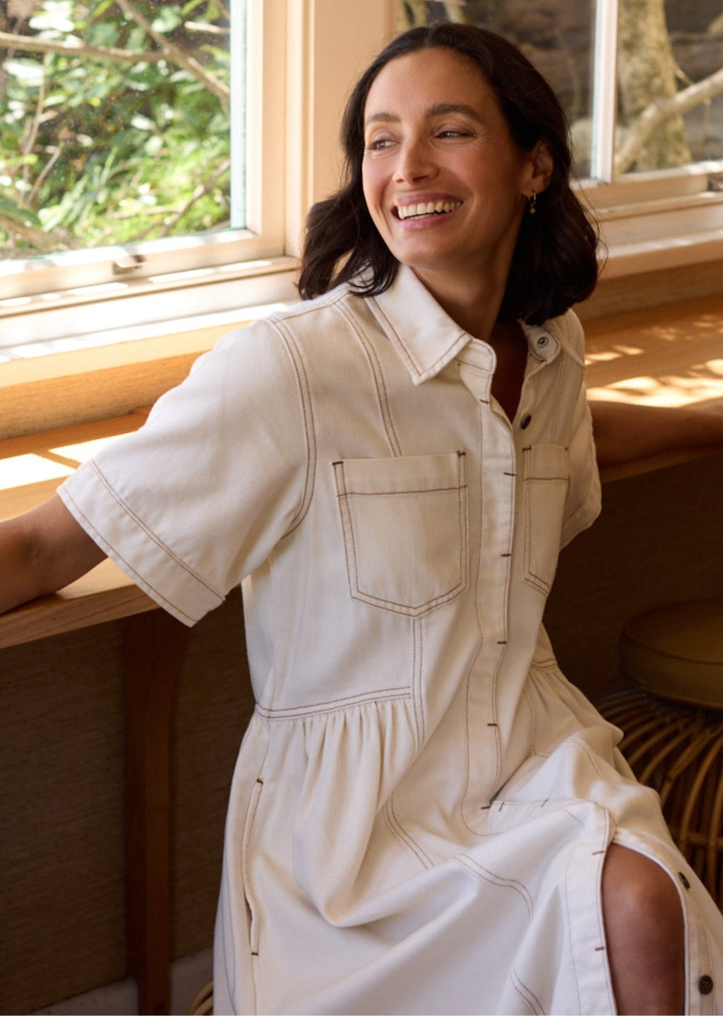 MONTANA DENIM SHIRTDRESS - ECRU - PETITE