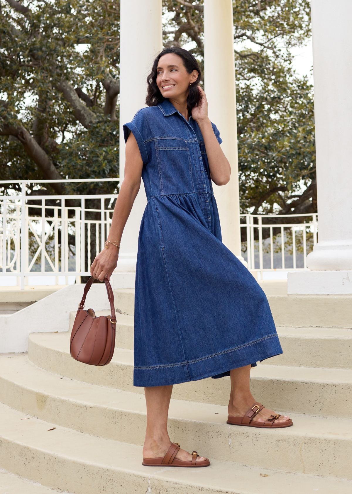 HARPER DENIM DRESS - MID BLUE - PETITE