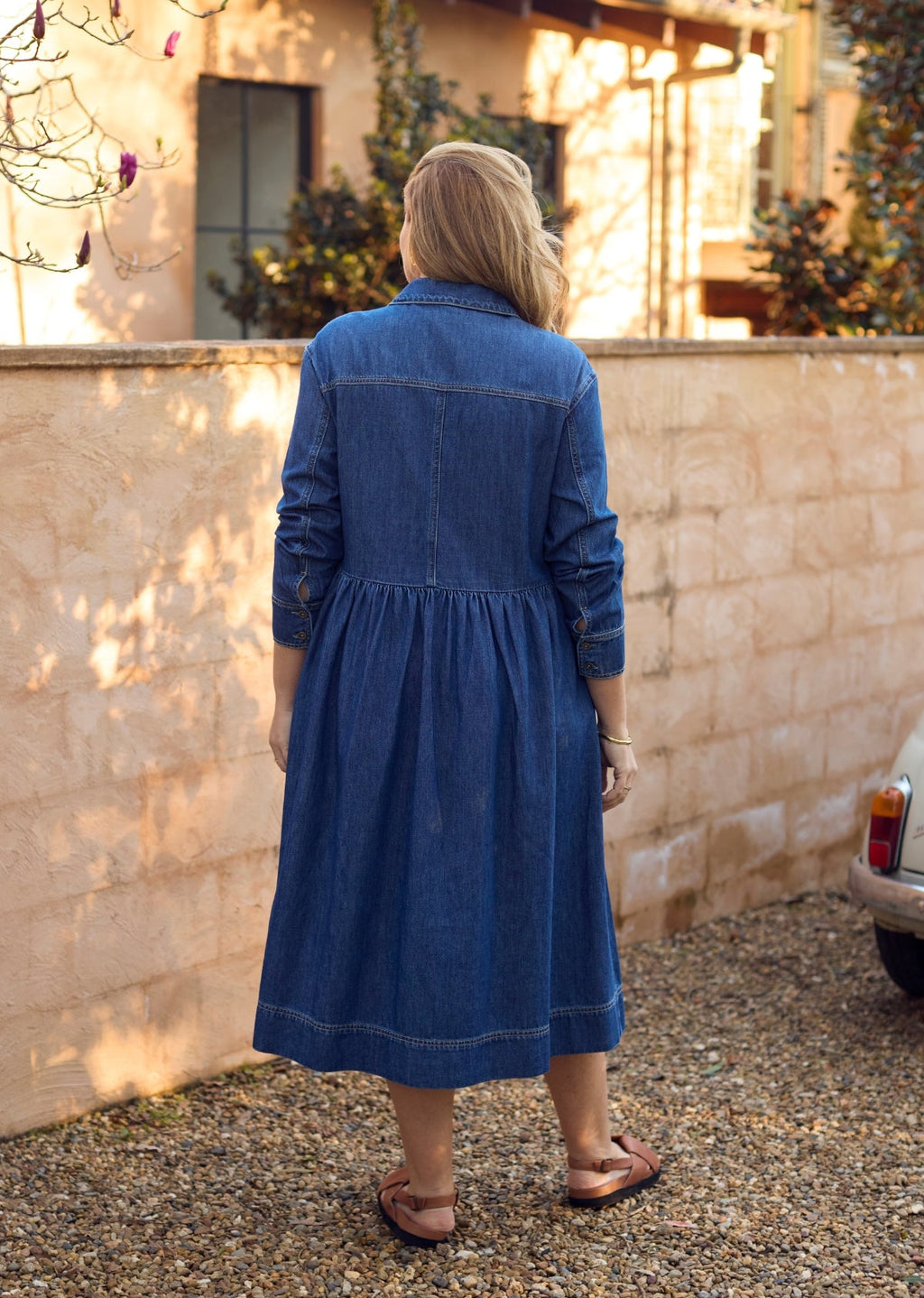HARPER LONG SLEEVE DENIM SHIRTDRESS - MID BLUE - PETITE