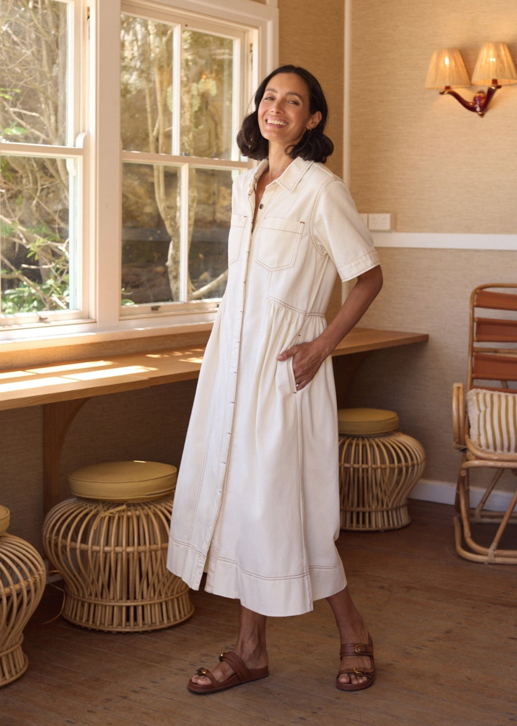 MONTANA DENIM SHIRTDRESS - ECRU