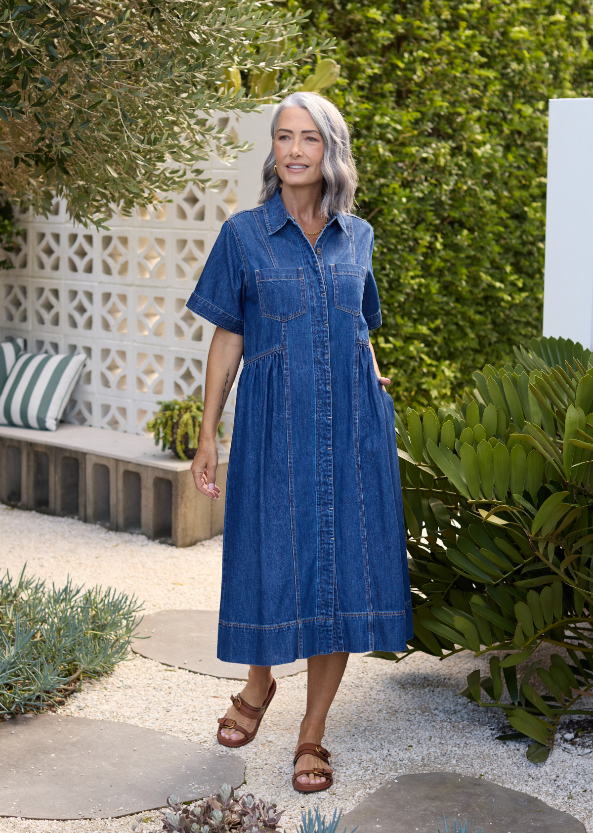 MONTANA DENIM SHIRTDRESS - MID BLUE - PETITE
